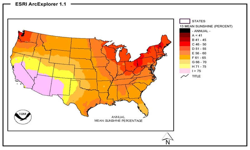 圖5顯示美國大陸的平均或平均總日照信息
